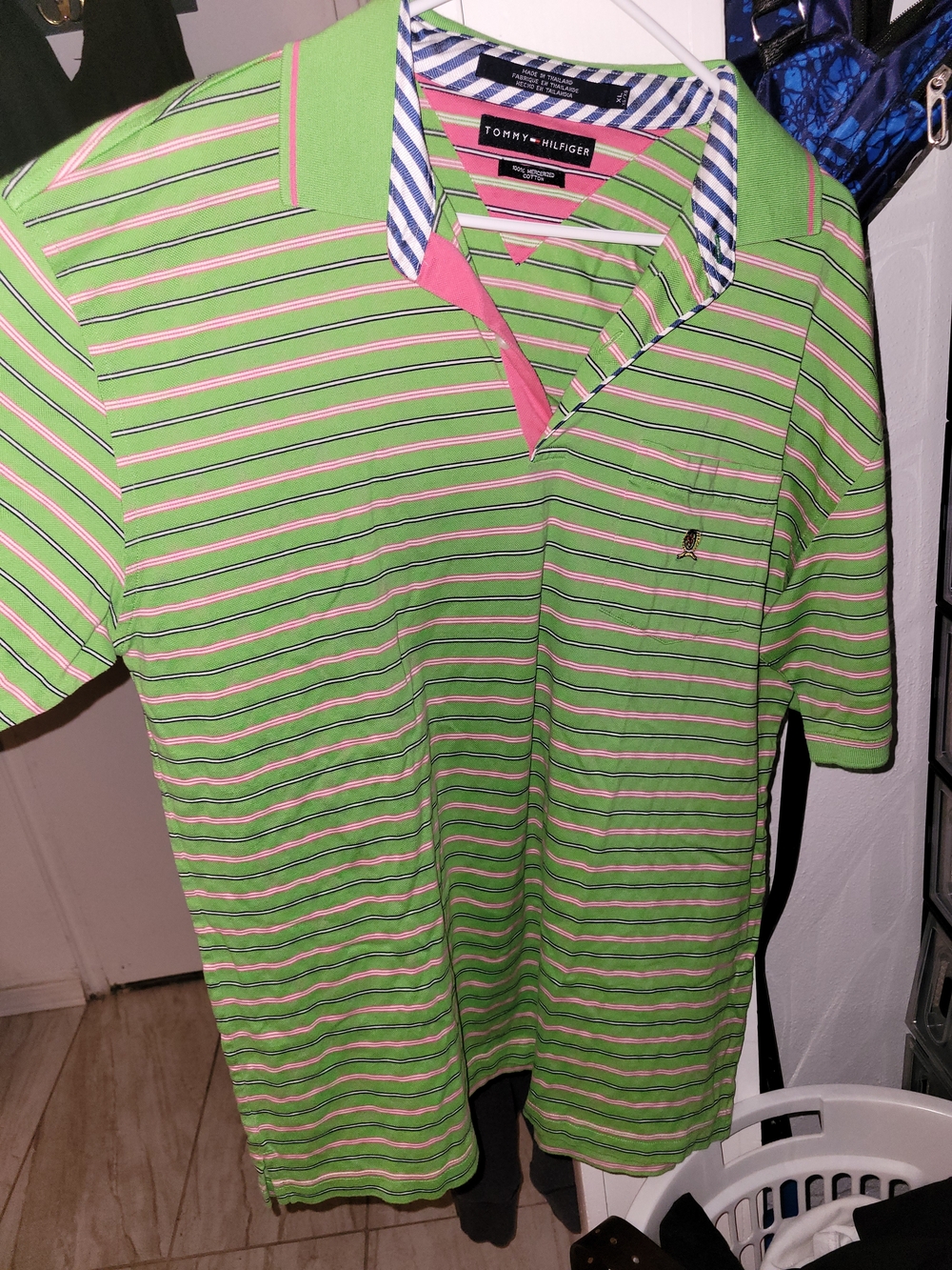 Tommy Hilfiger Green and Pink Striped Polo